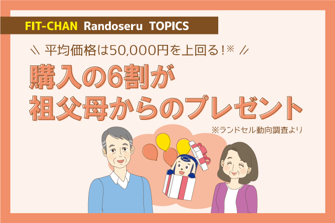 平均価格は50 000円を上回る 購入の6割が祖父母からのプレゼント ランドセル 購入動向調査より フィットちゃんマガジン 190種類50色から選べる人気のフィットちゃんランドセル 公式サイト